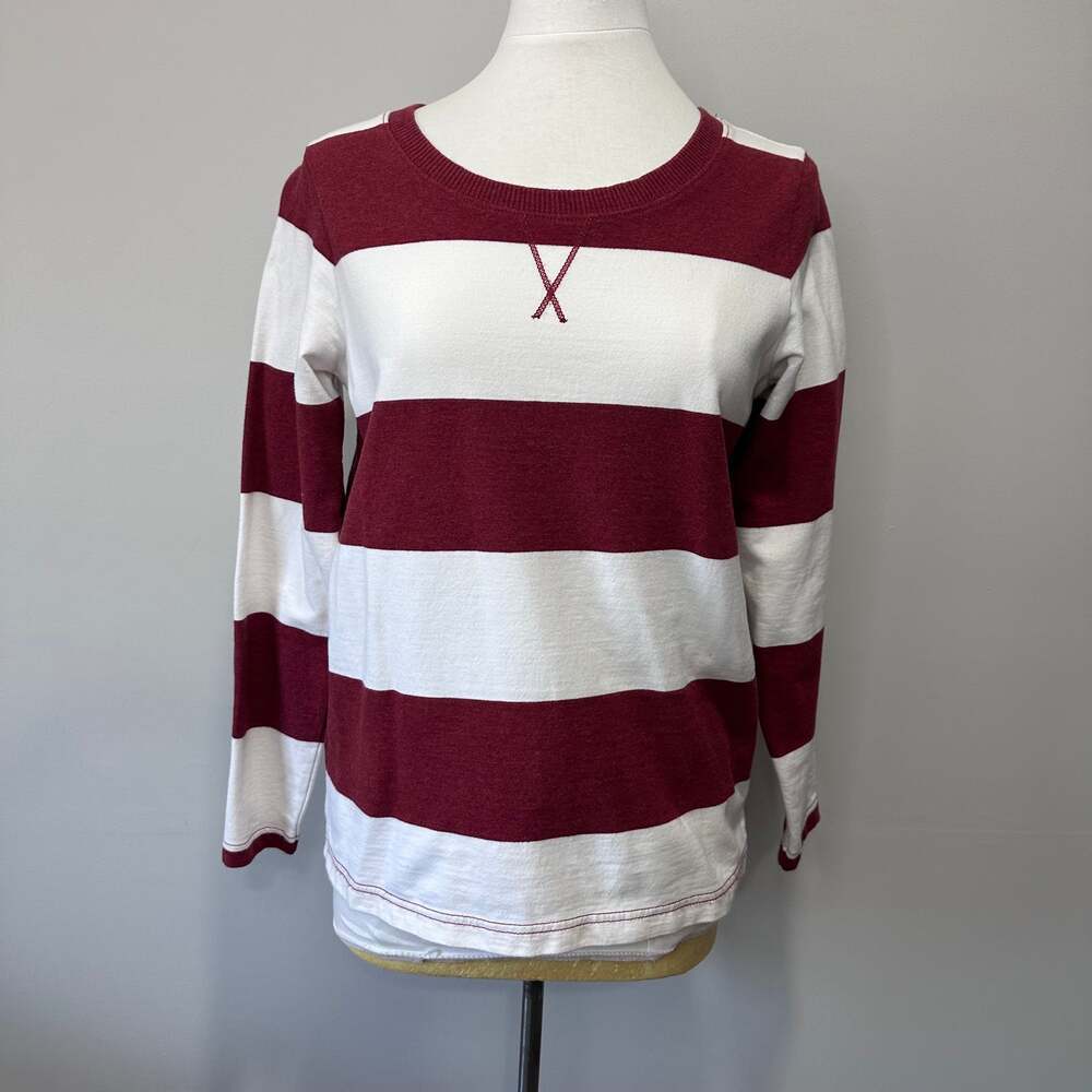 Eddie Bauer Women’s Red and White Striped Crewneck Rugby Cotton Top Sz S